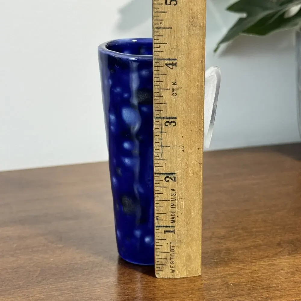 Vintage Mid-Century Modern Cobalt Blue Speckled Glaze Wall Vase Suction Cup